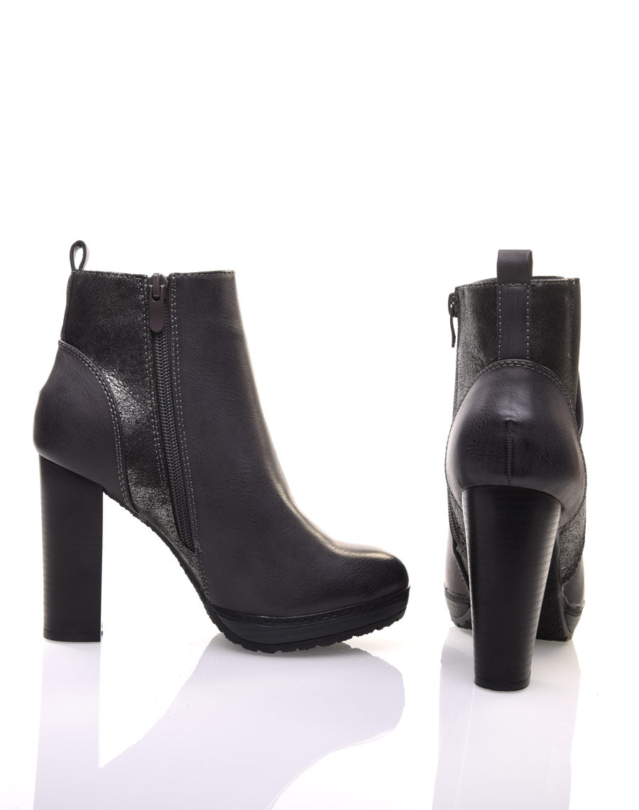 Bottines grises à talons hauts bi matières