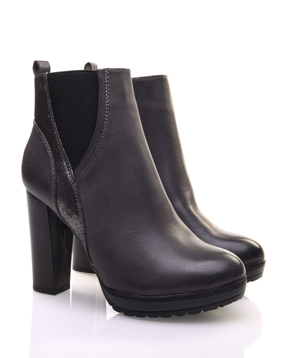 Bottines grises à talons hauts bi matières