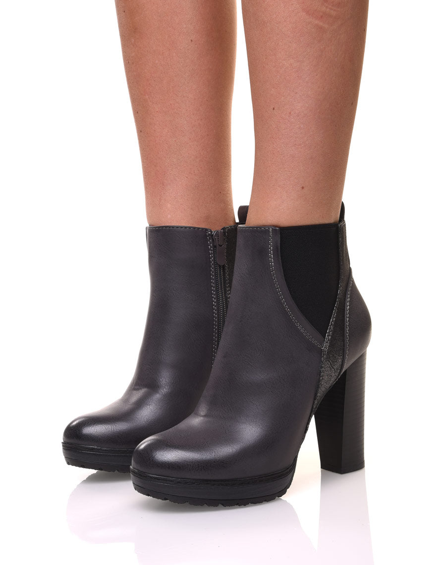 Bottines grises à talons hauts bi matières
