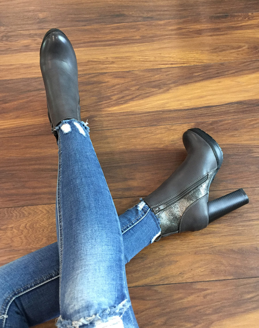 Bottines grises à talons hauts bi matières