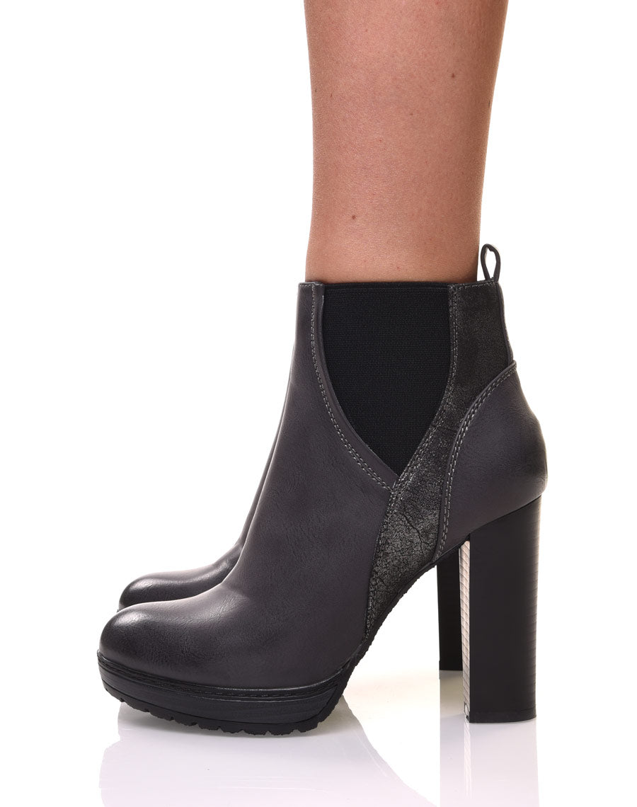 Bottines grises à talons hauts bi matières