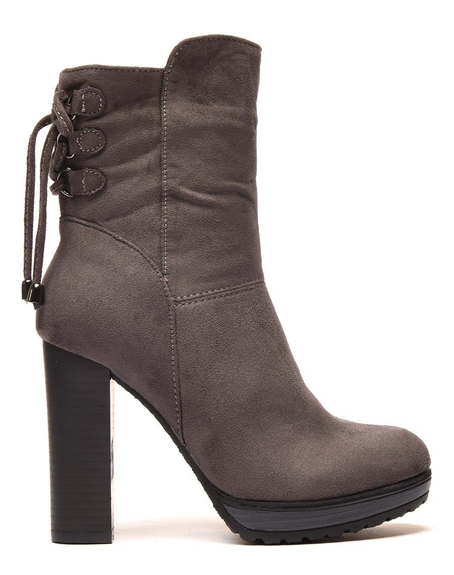 Bottines hautes grises à talons & lacet façon corset