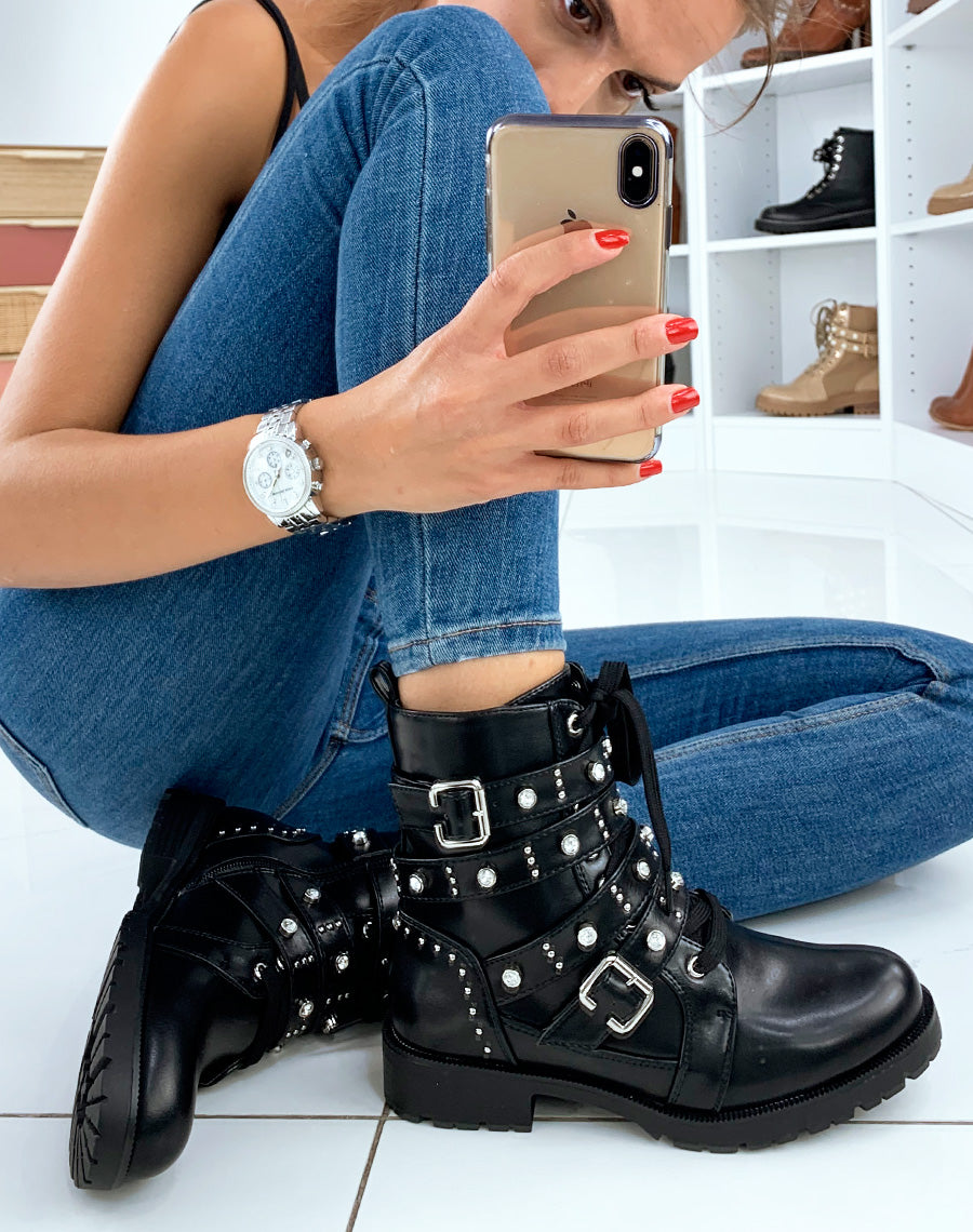 Bottines hautes noires à clous