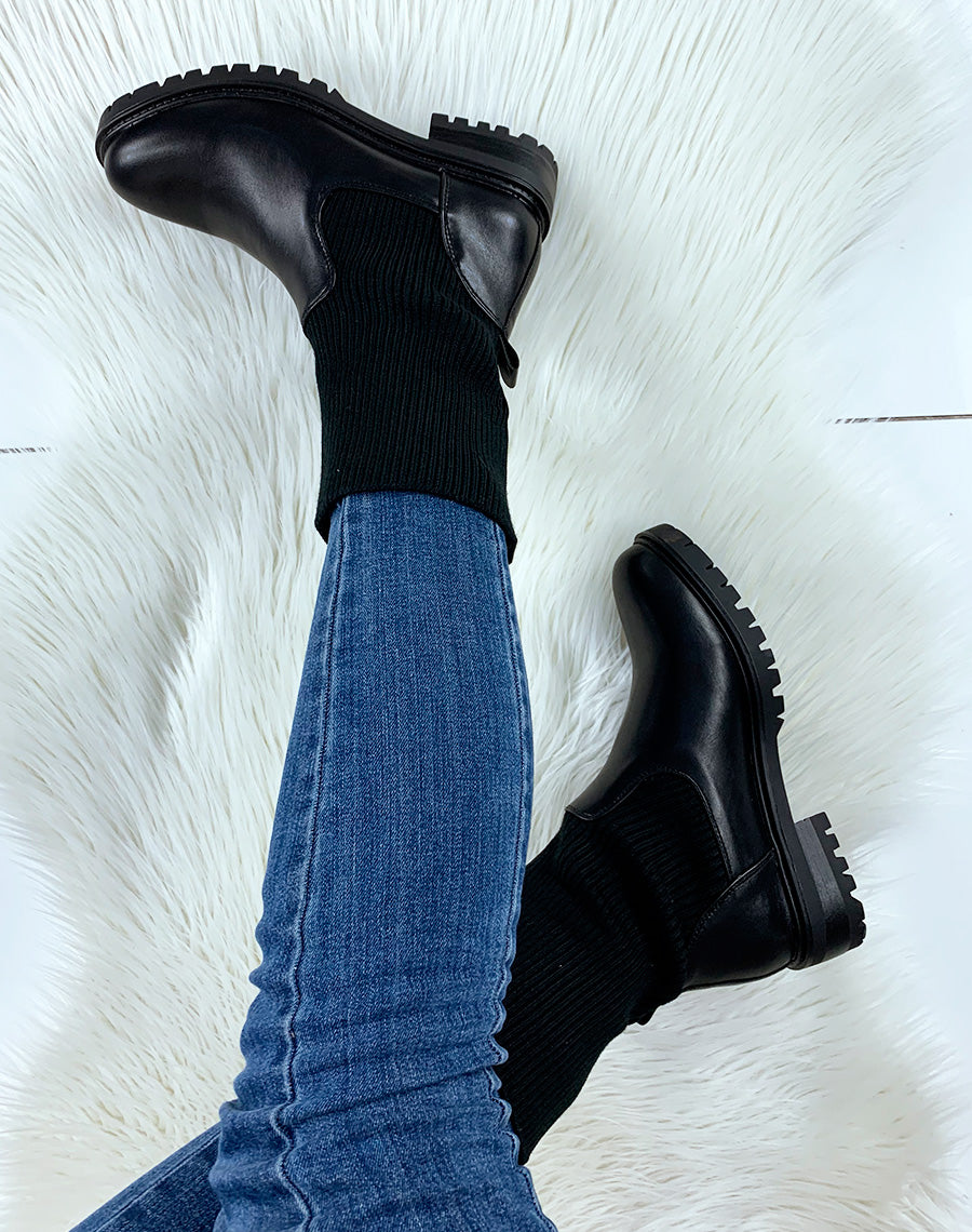 Bottines hautes noires effet chaussette