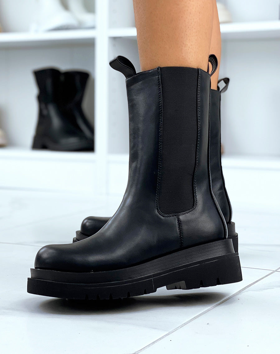 Bottines hautes noires à grosse plateforme