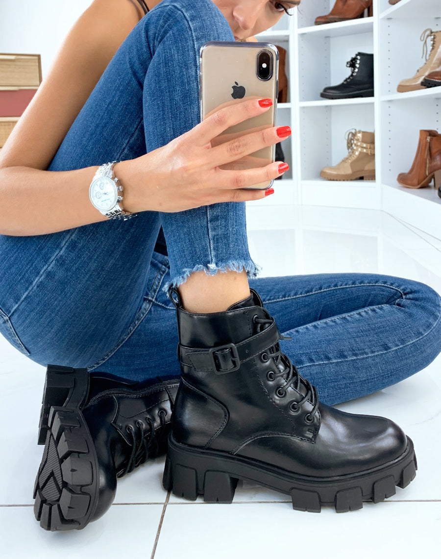 Bottines hautes noires à plateforme