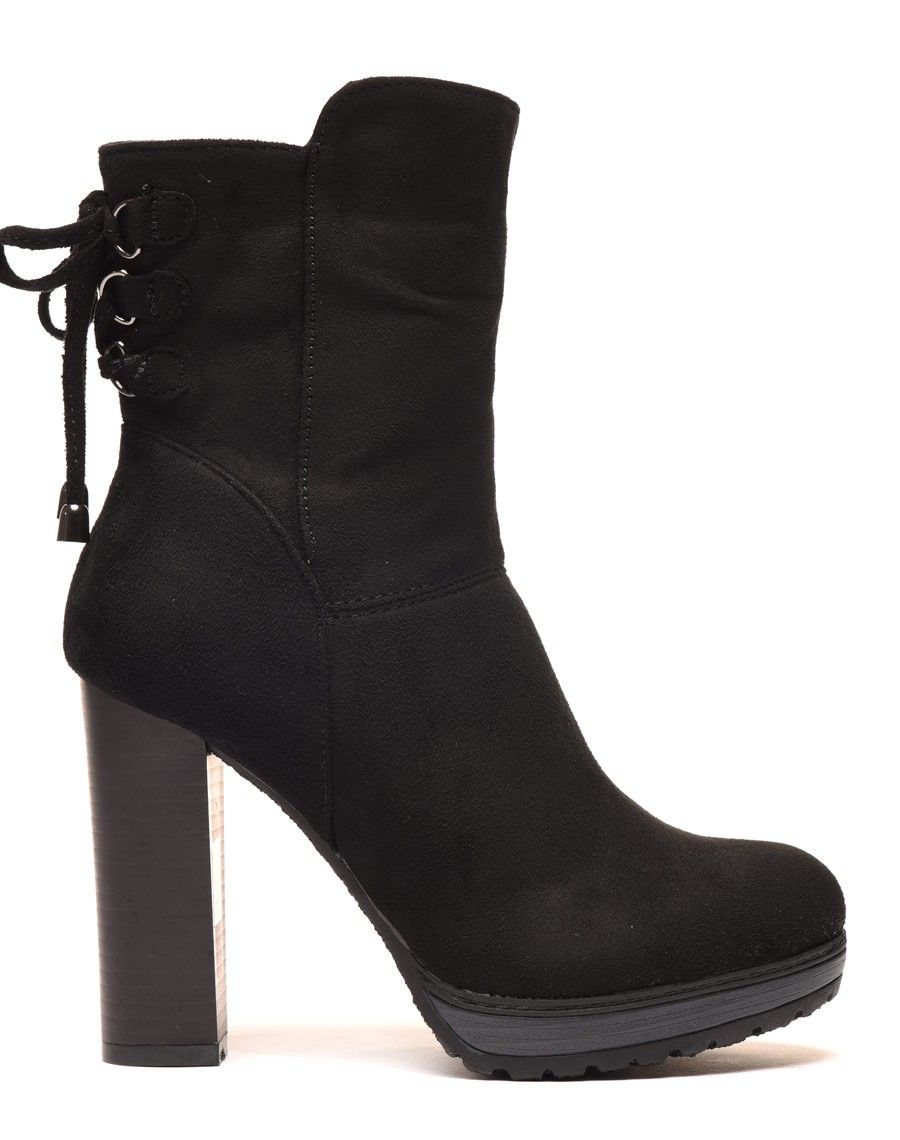 Bottines hautes noires à talons & lacet façon corset
