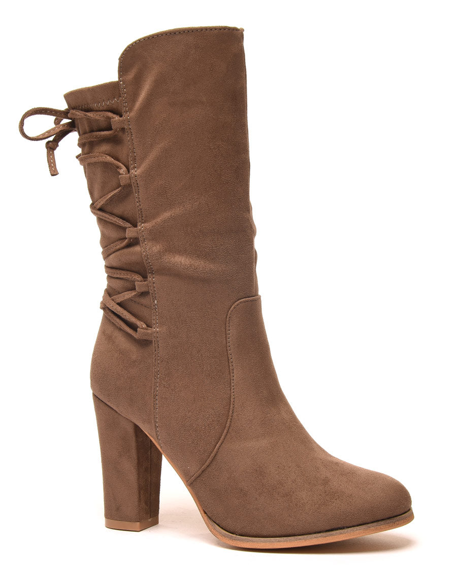 Bottines hautes suédines taupes avec lacet arrière