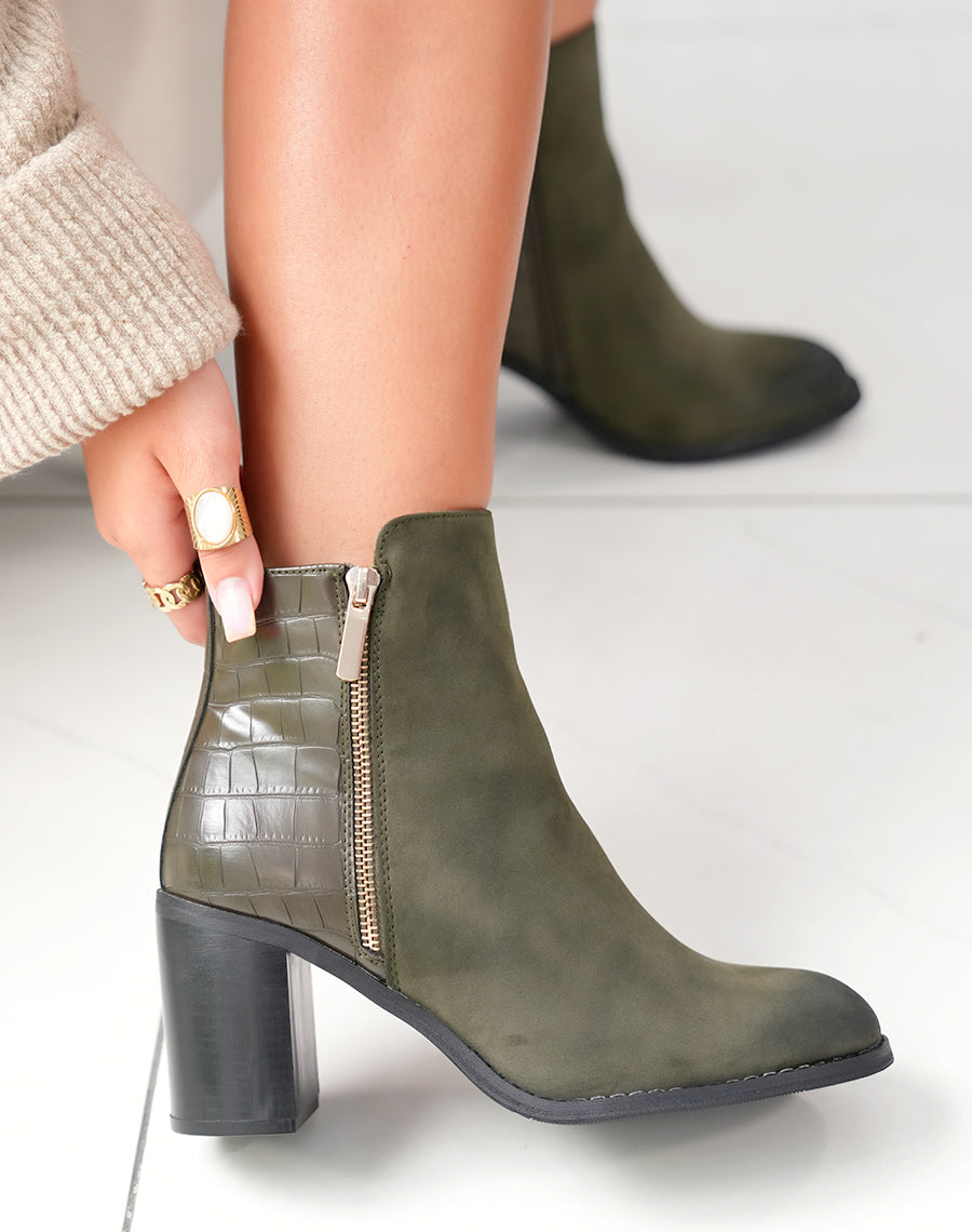 Bottines Kaki Bi-Matière : Une Ode à la Modernité
