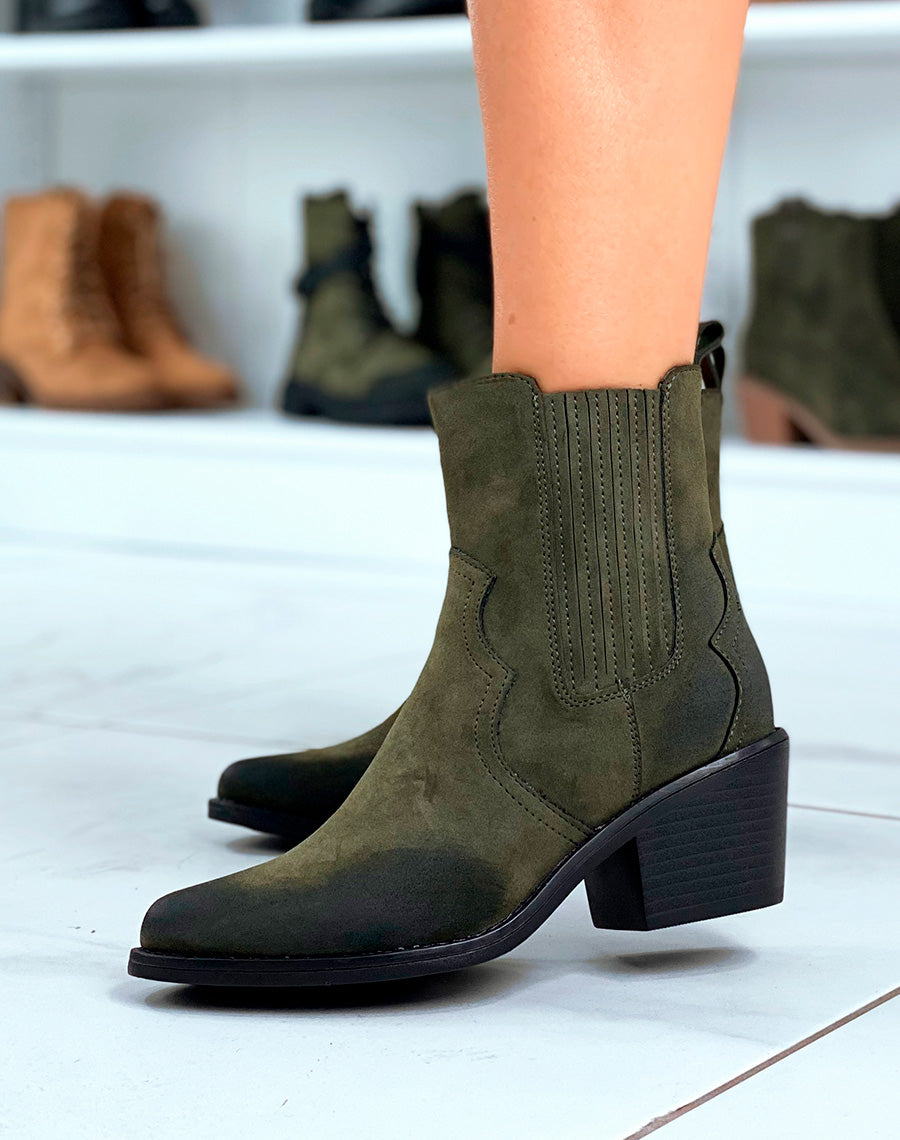 BOTTINES KAKI ? BOUT POINTU ? EFFET DAIM