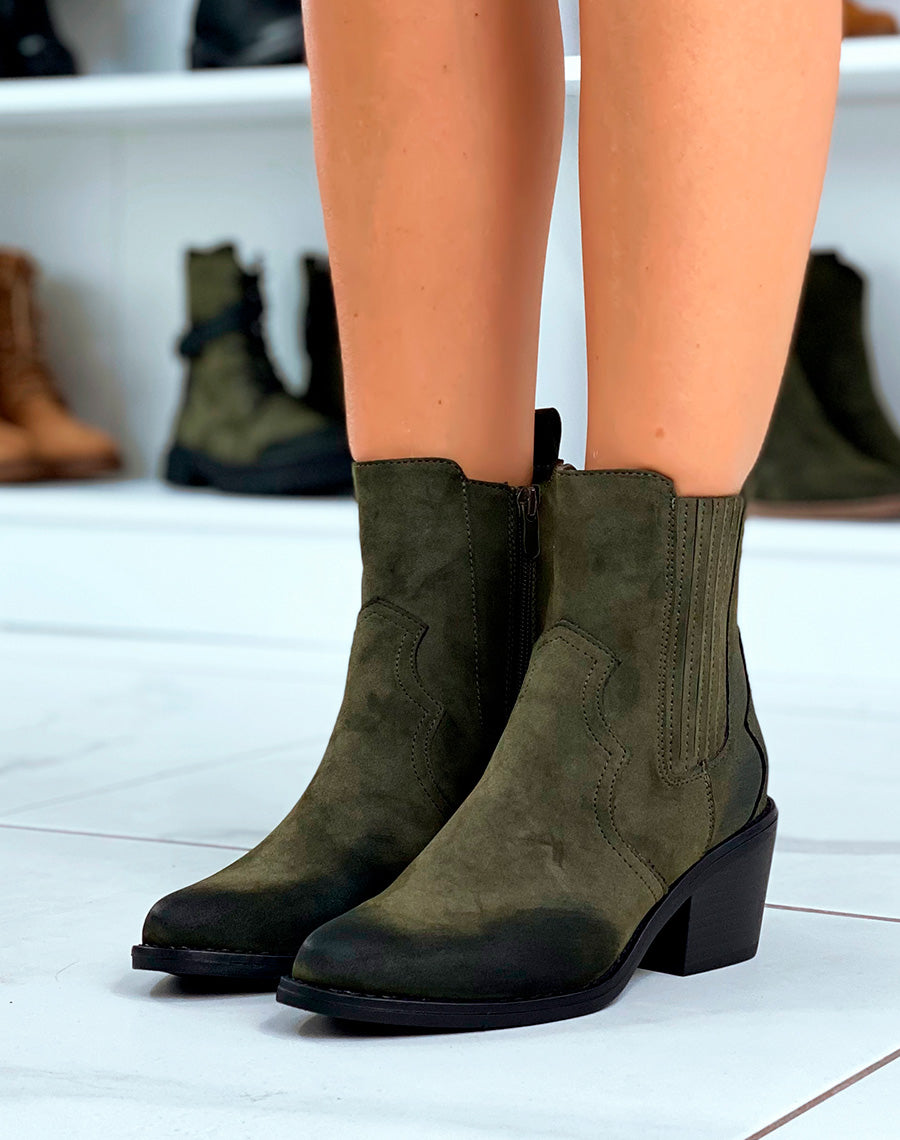 BOTTINES KAKI ? BOUT POINTU ? EFFET DAIM