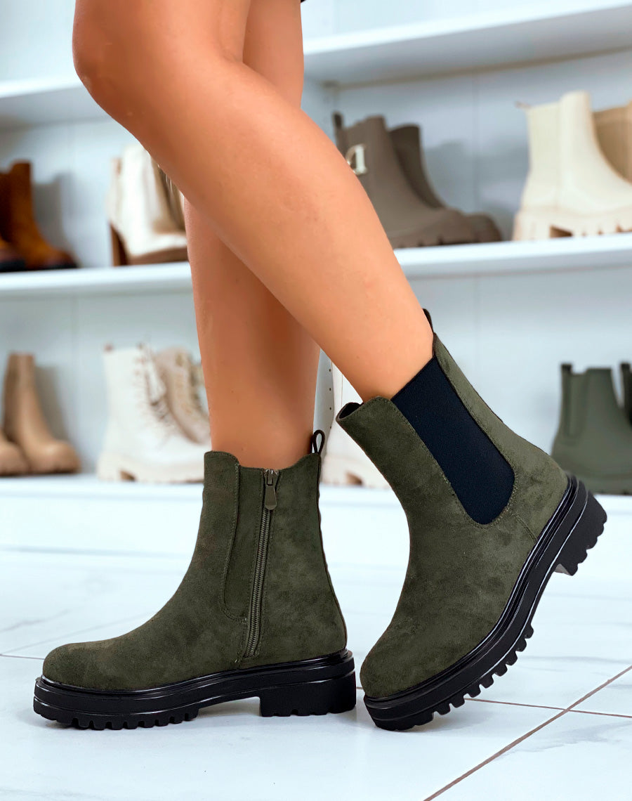 Bottines Kaki Chelsea en Suédine - L'Équilibre Parfait entre Style et Confort
