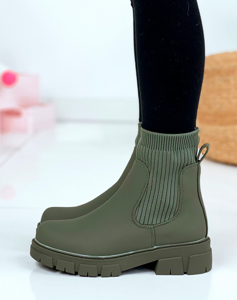Bottines kaki effet chaussette