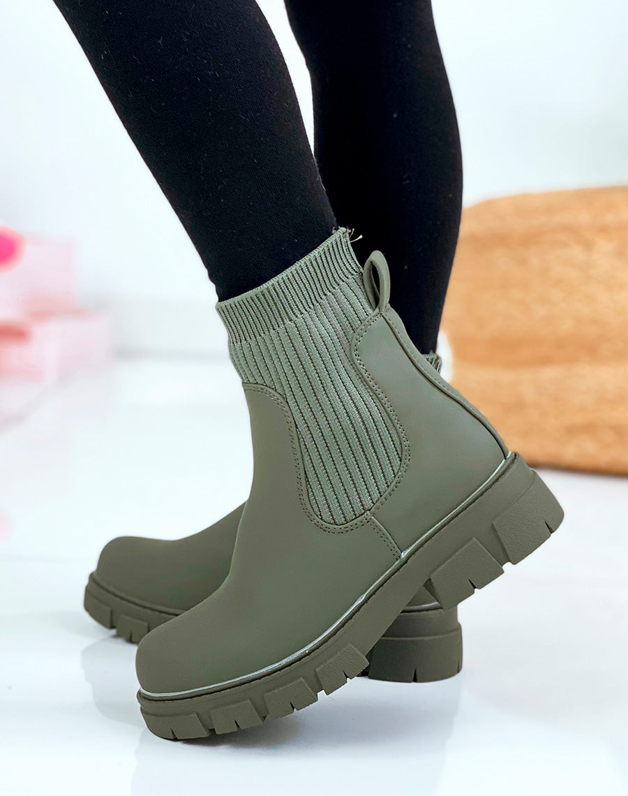 Bottines kaki effet chaussette