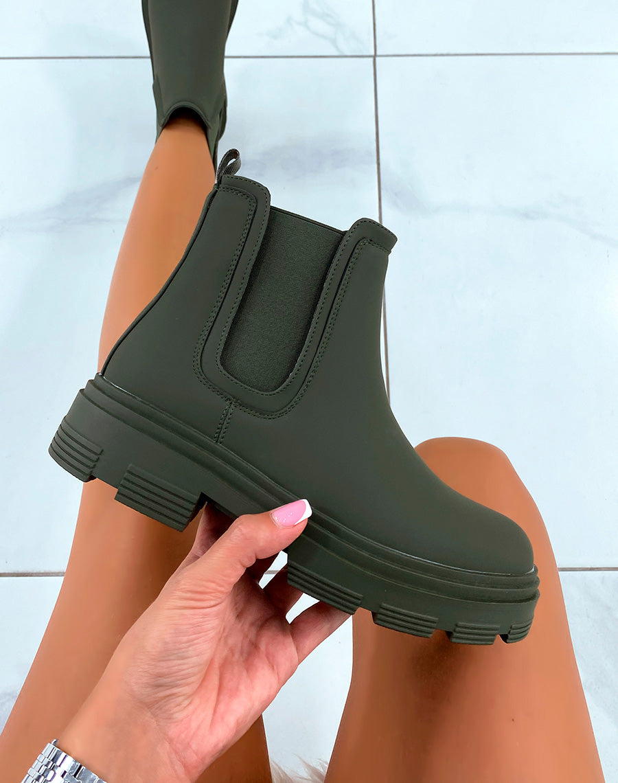 Bottines Kaki Effet Mat Style Chelsea