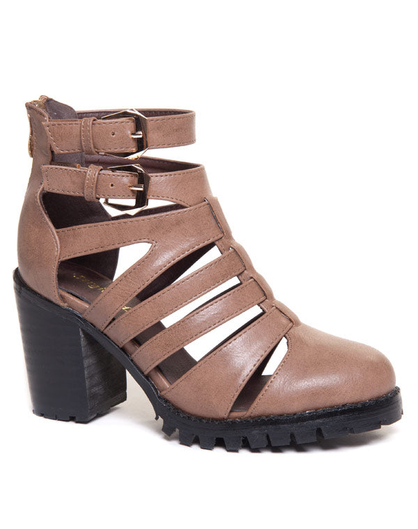 Bottines kaki à talon et lanières