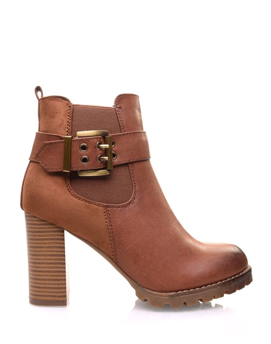 Bottines élastiques camel à talon