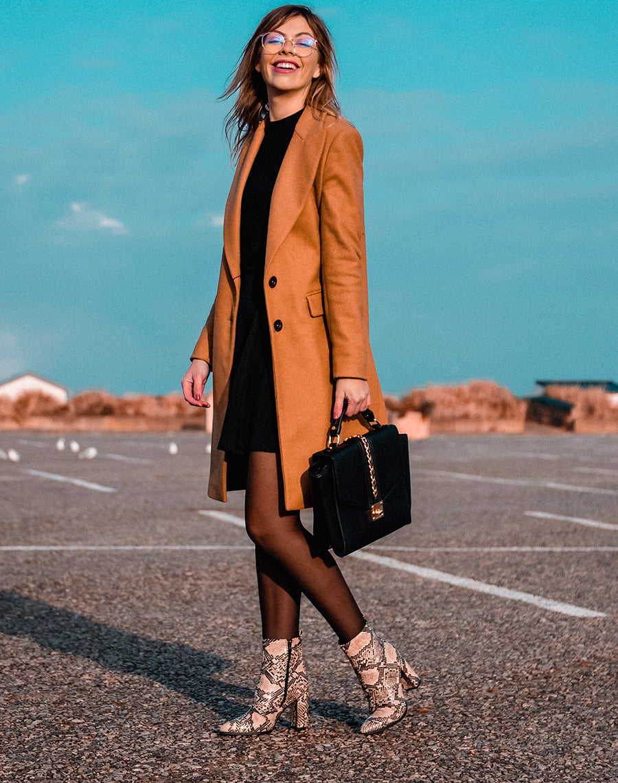 Bottines marron à bout pointu effet peau de serpent