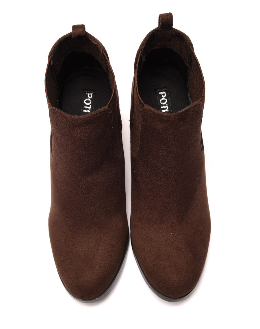 Bottines marron à talon mi haut en suédine