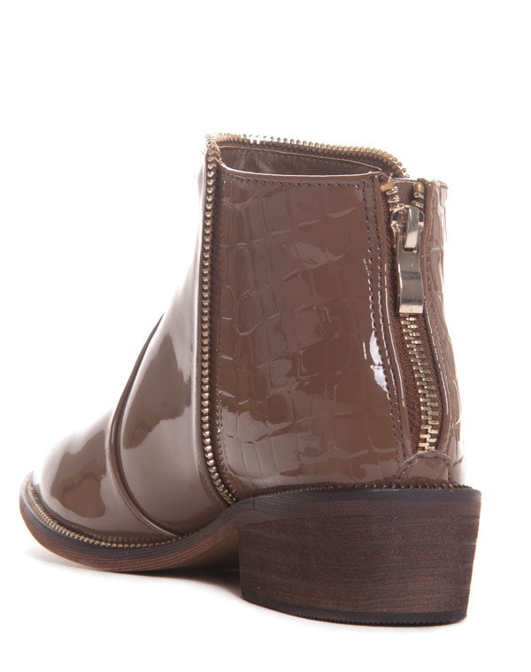 Bottines marron vernies et croco