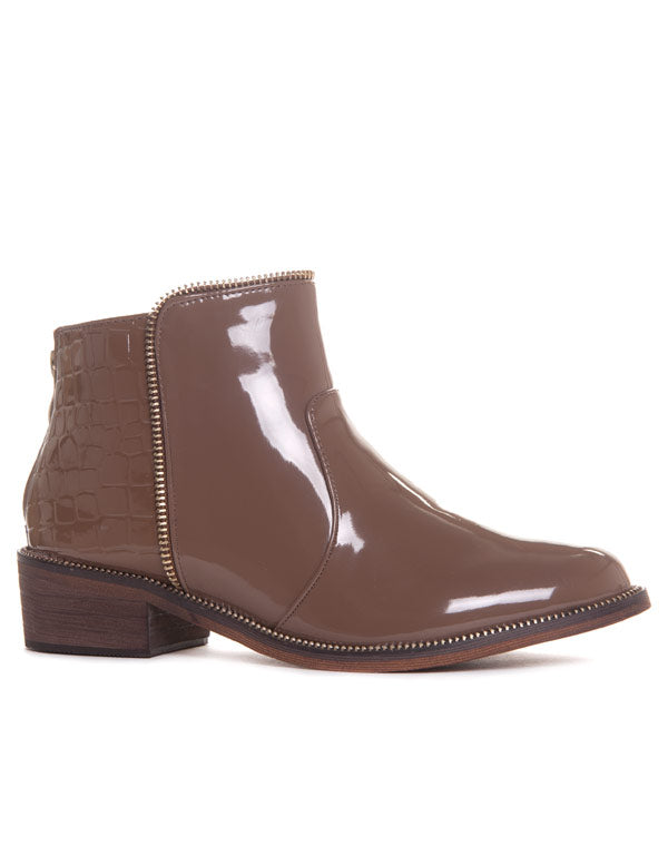 Bottines marron vernies et croco