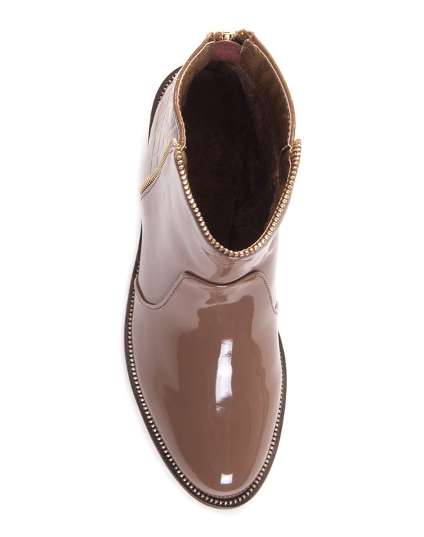 Bottines marron vernies et croco