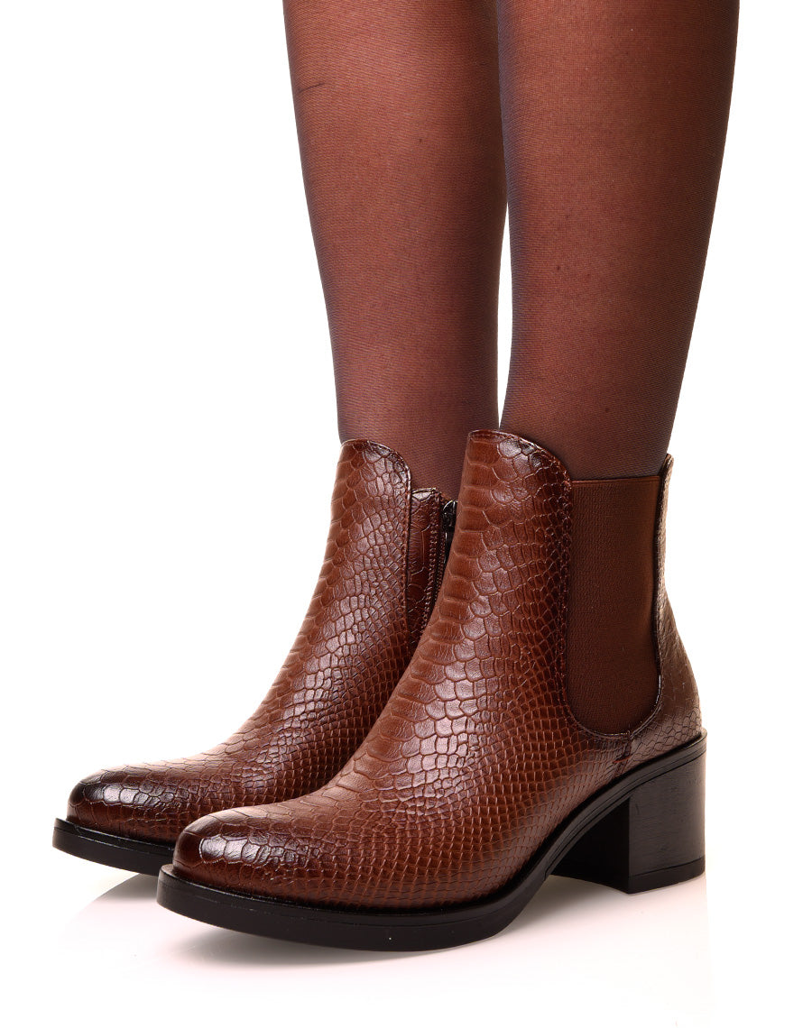 Bottines marrons effet croco