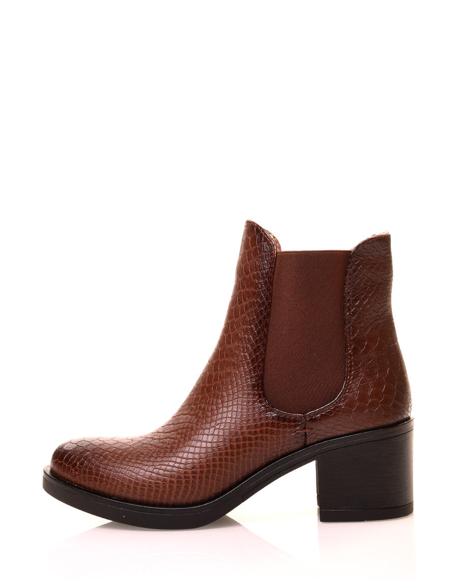 Bottines marrons effet croco