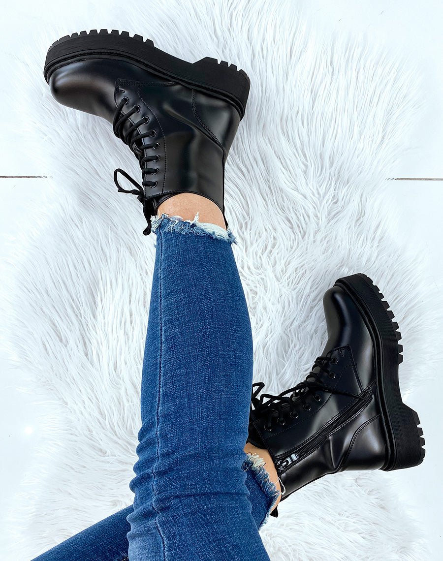 Bottines mat noir à grosse plateforme