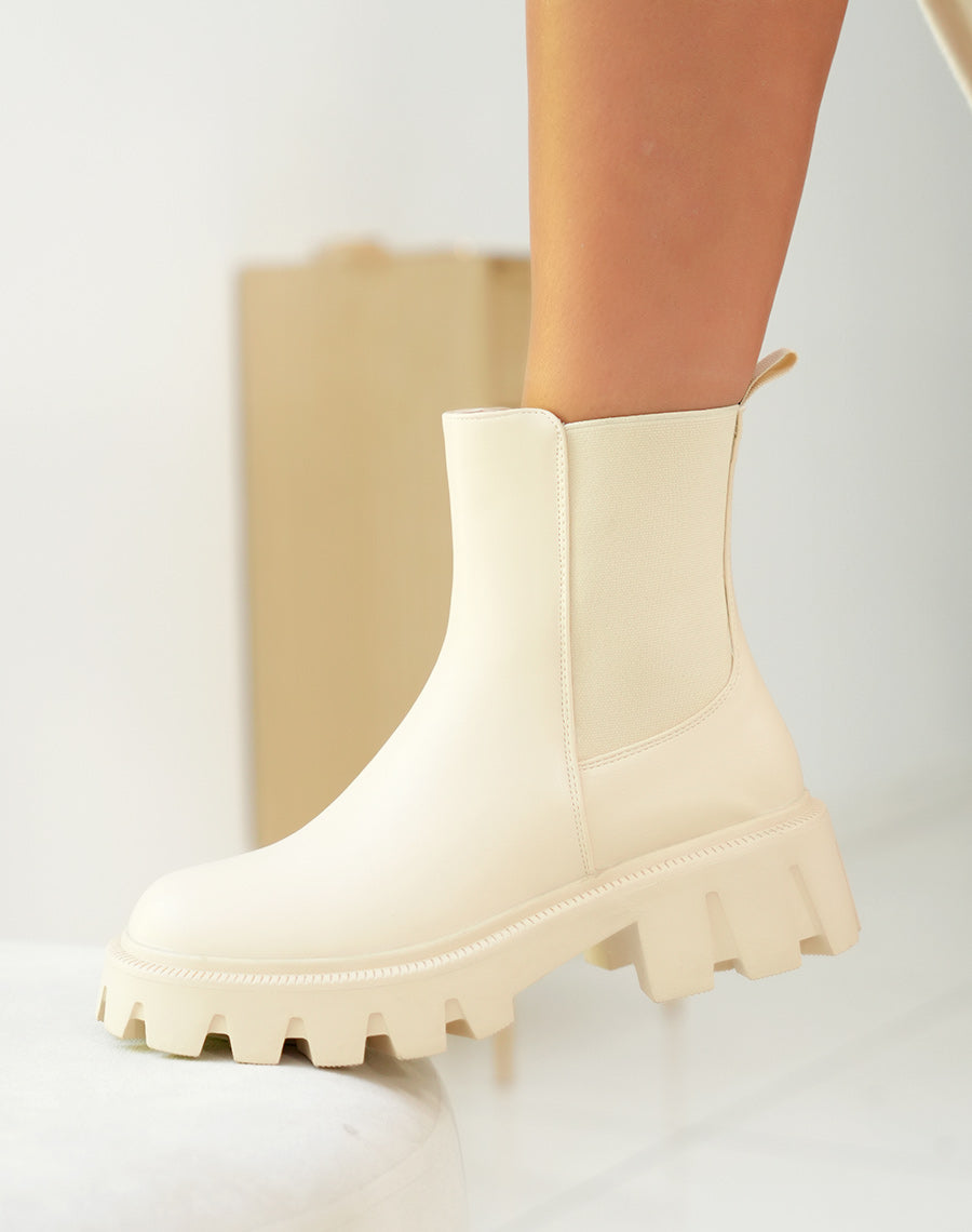 Bottines Montantes Beige Avec Large Élastique