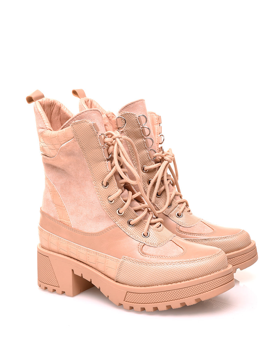 Bottines montantes beige bi-matières