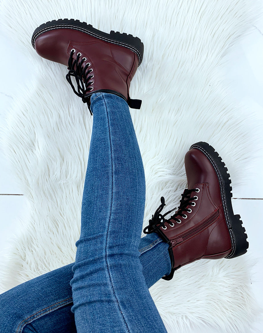 Bottines montantes bordeaux mat