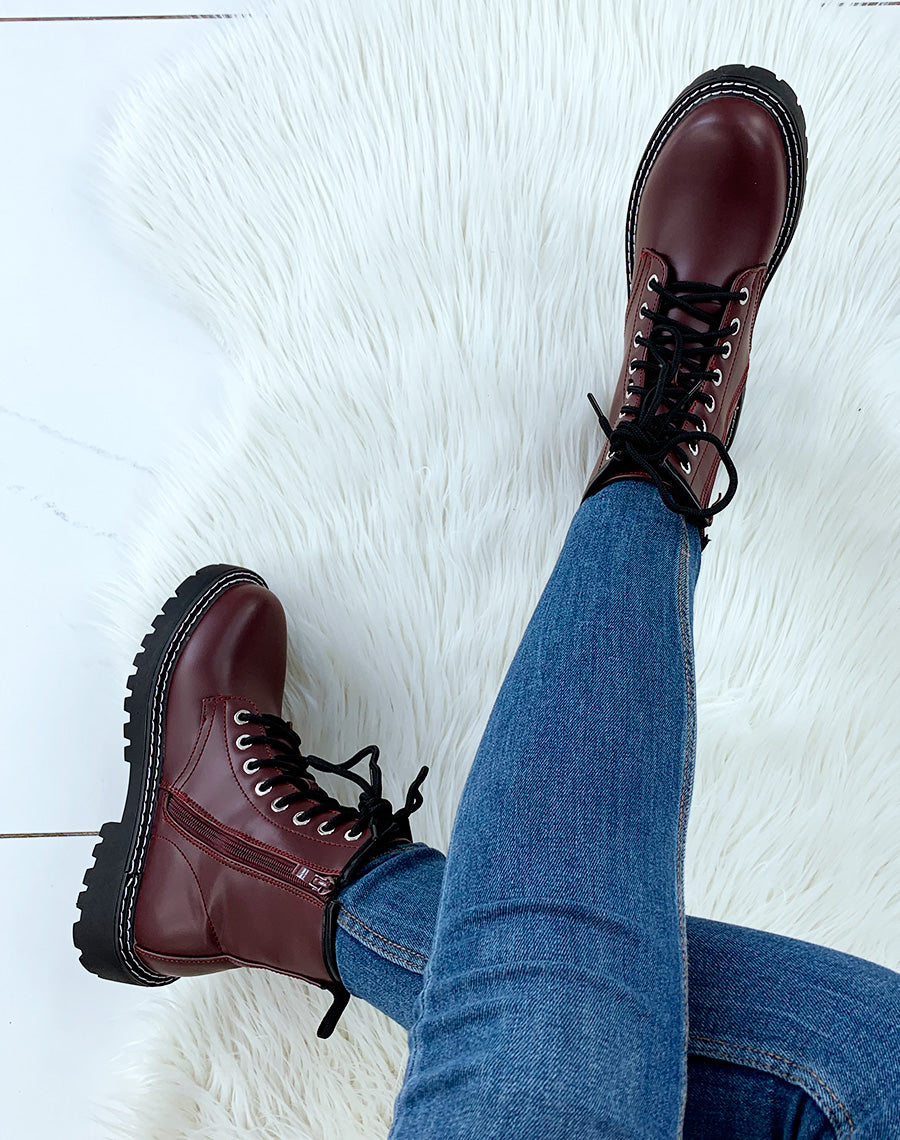 Bottines montantes bordeaux mat