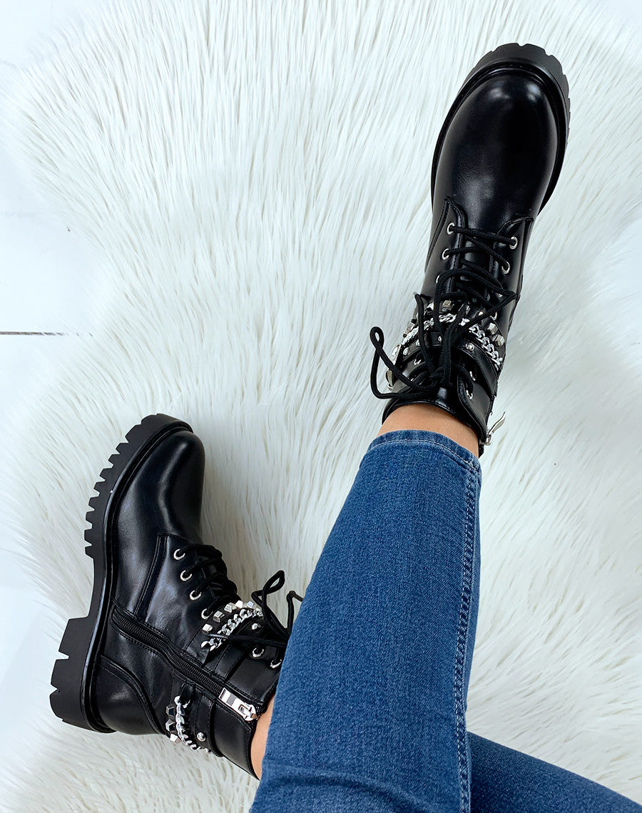 Bottines montantes noires à chaines