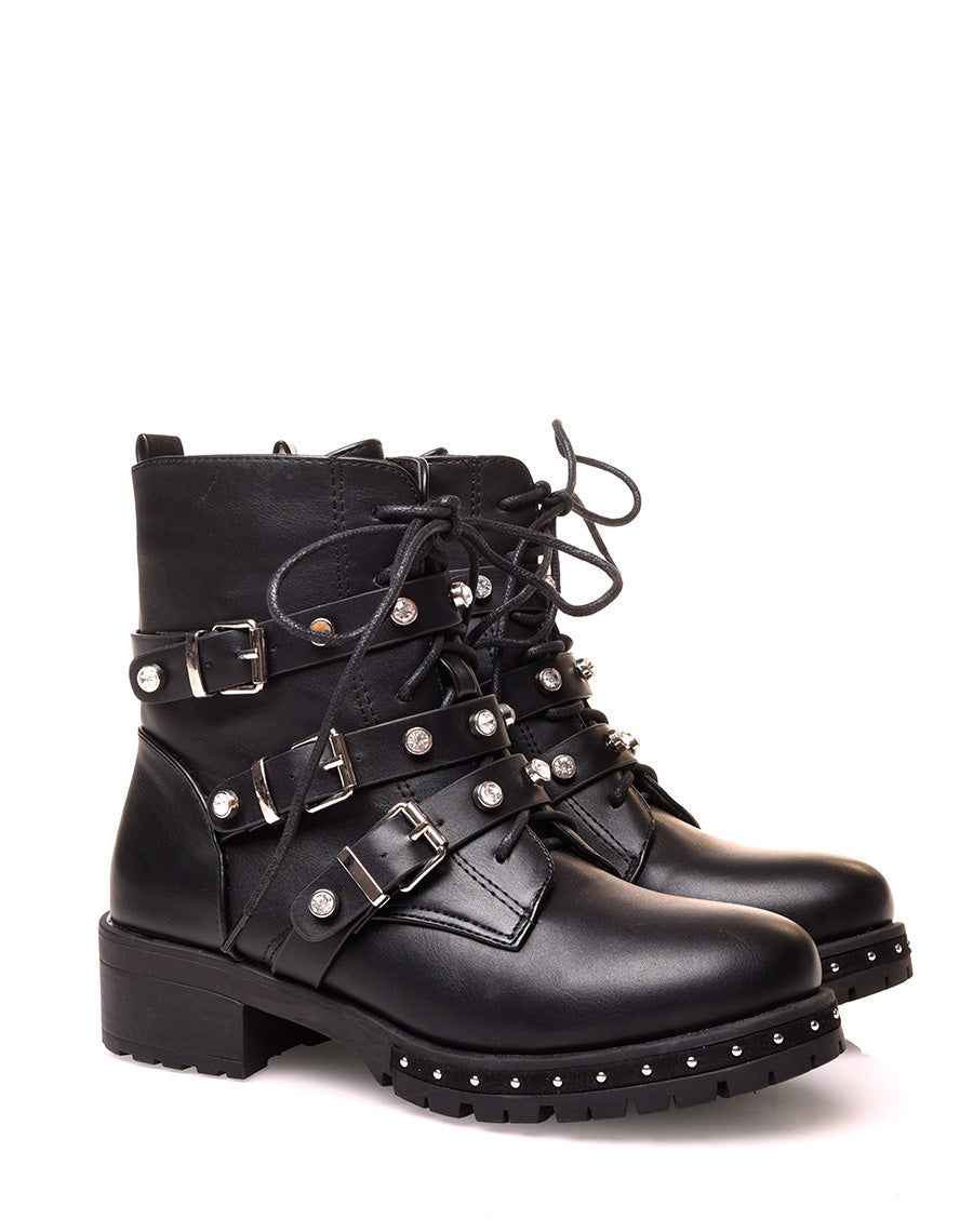 Bottines montantes noires à multiples sangles