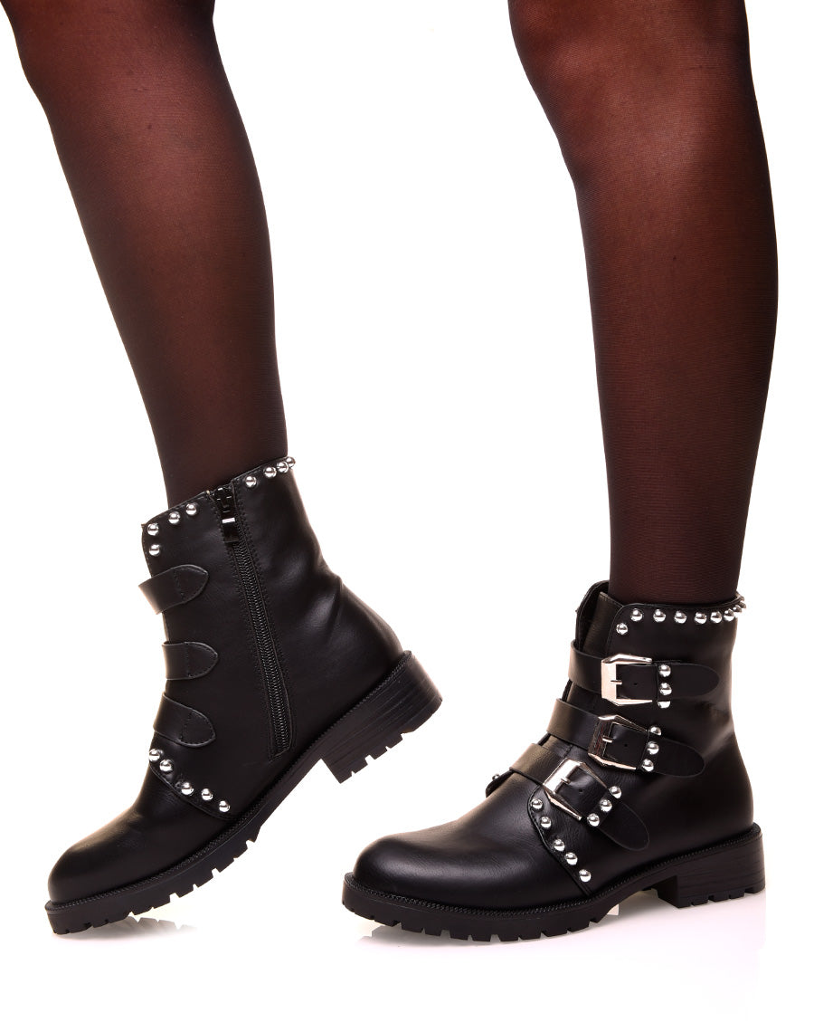 Bottines montantes noires à multiples sangles
