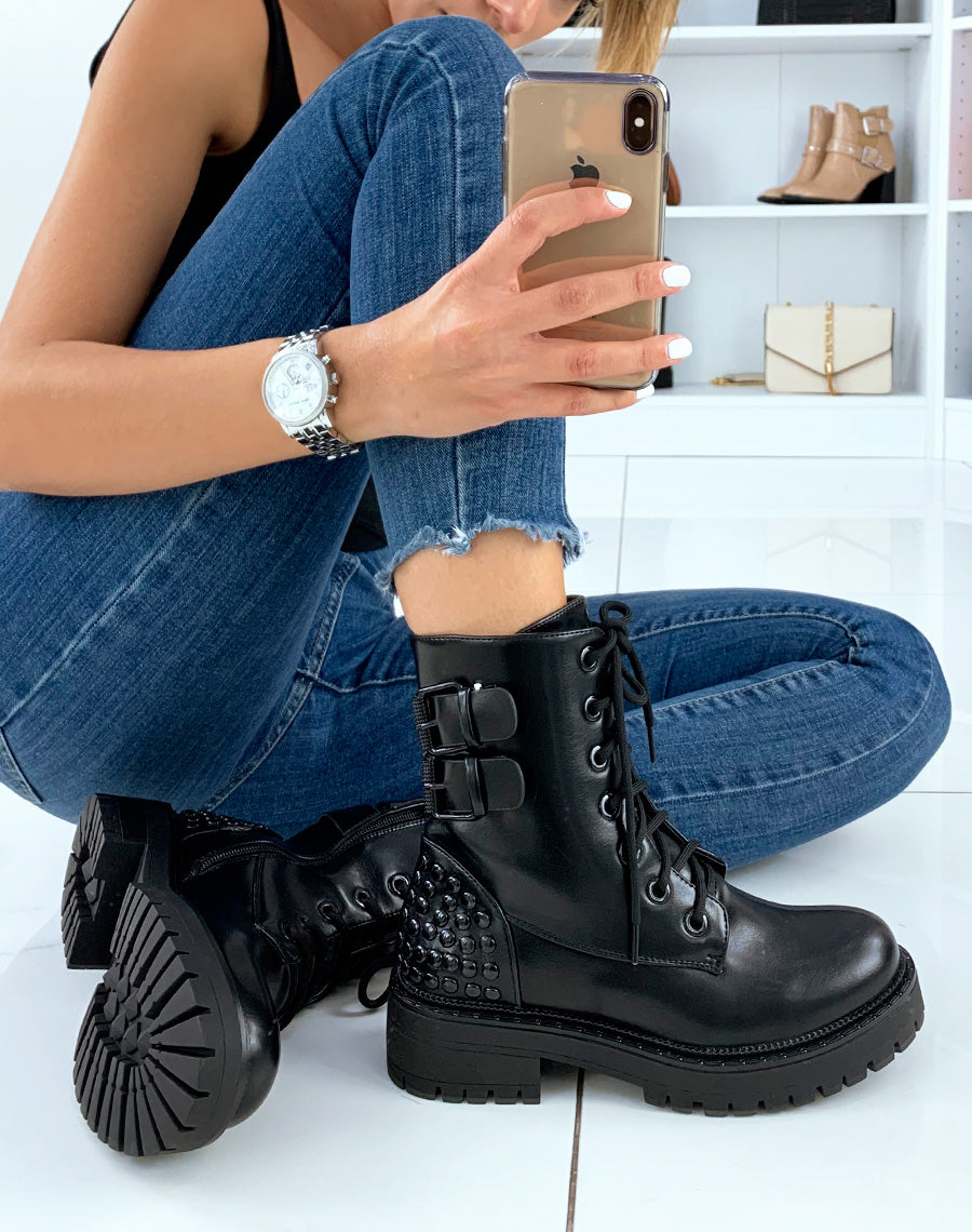 Bottines Noires à Clous Jeeini Pointure 39 - Neuf Avec Boîte - Style Rock
