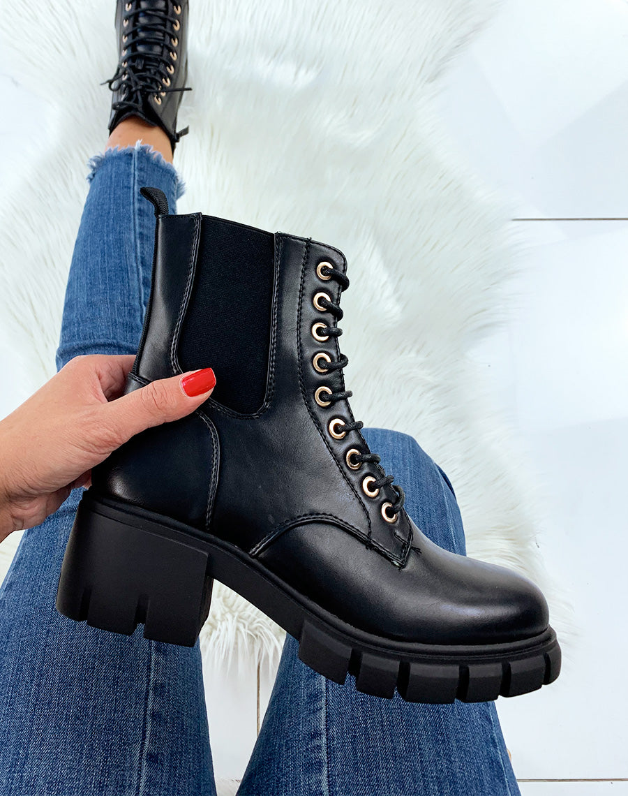 Bottines montantes noires à talon mi-haut