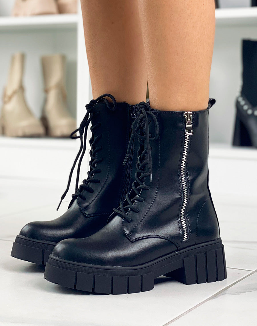 Bottines montantes noires zipées talonnées