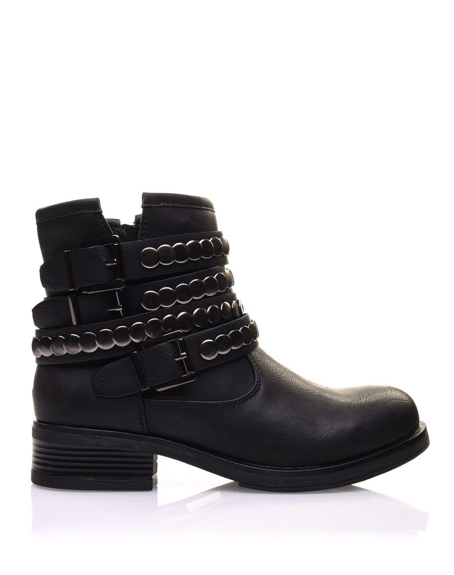 Bottines motardes noires à sangles et clous