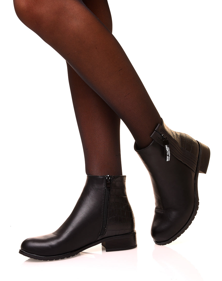 Bottines noir effet croco