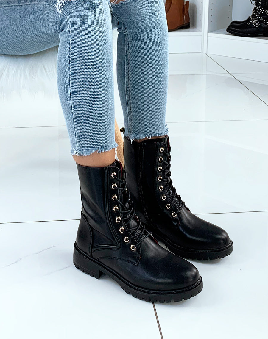 Bottines noir mat à œillets
