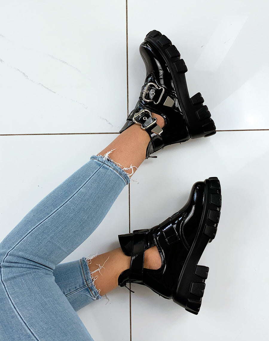 Bottines noir oversize vernis
