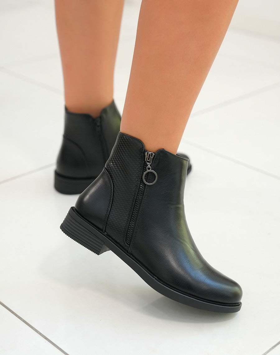 Bottines noire Bi-Matière : Effet serpent pour femme