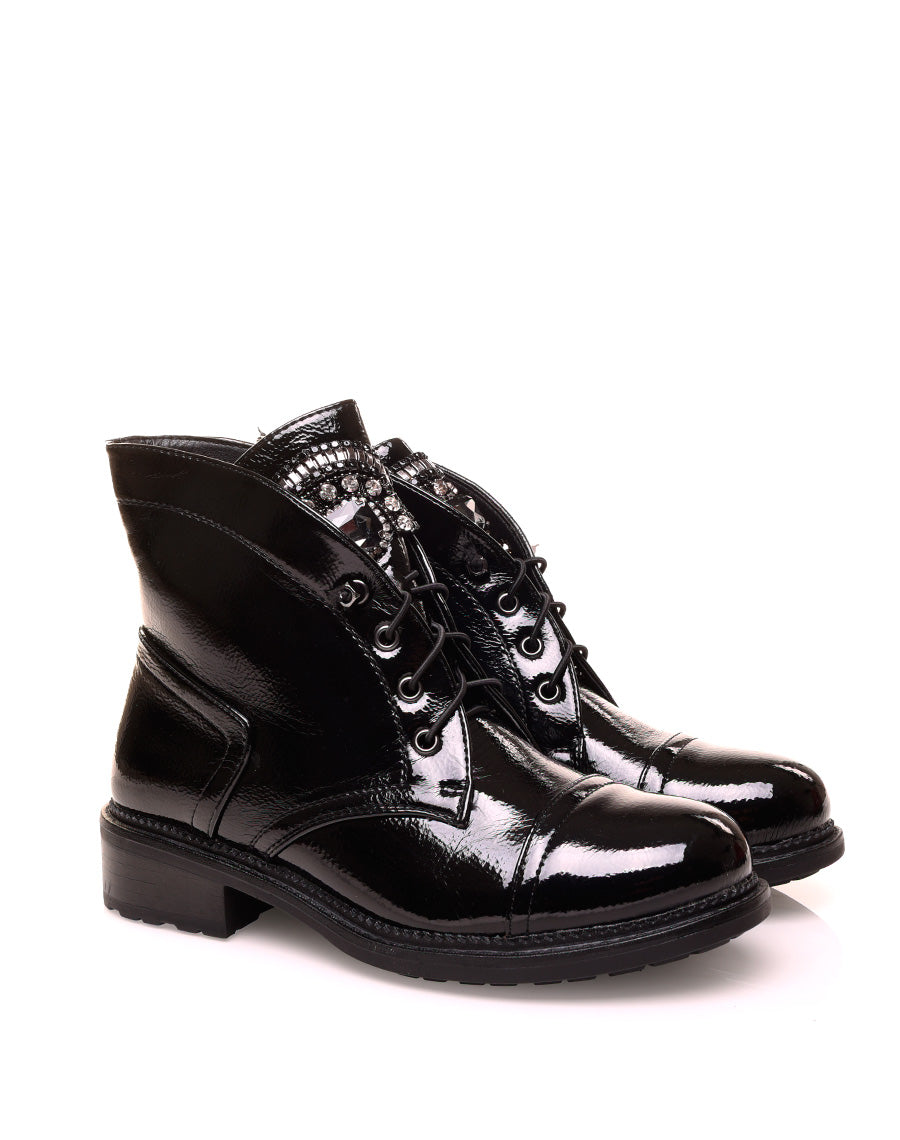 Bottines noire vernis à strass