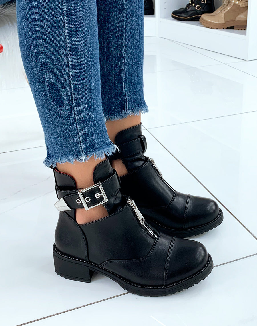Bottines noires ajourées à sangle