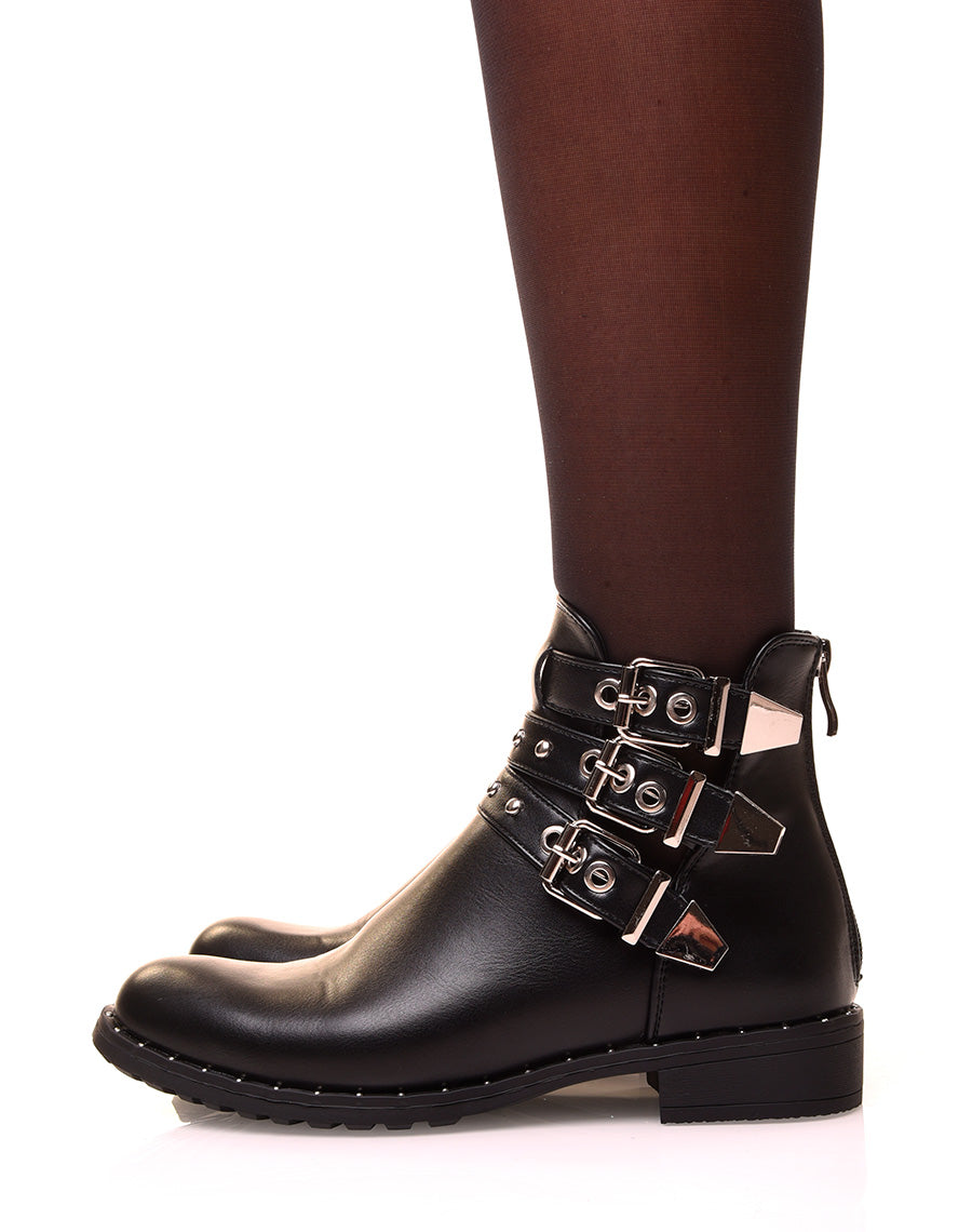 Bottines noires ajourés à sangles dorés