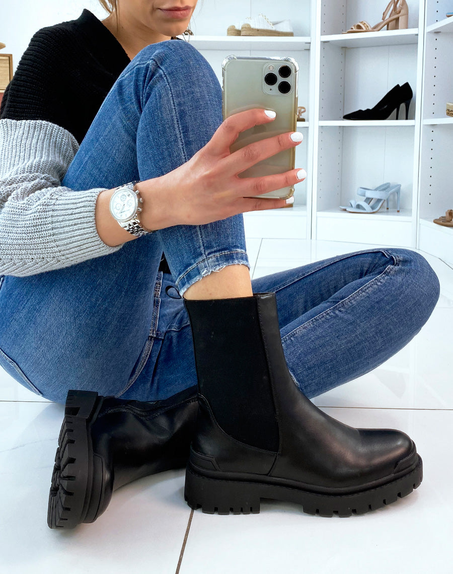 Bottines noires avec élastique épais