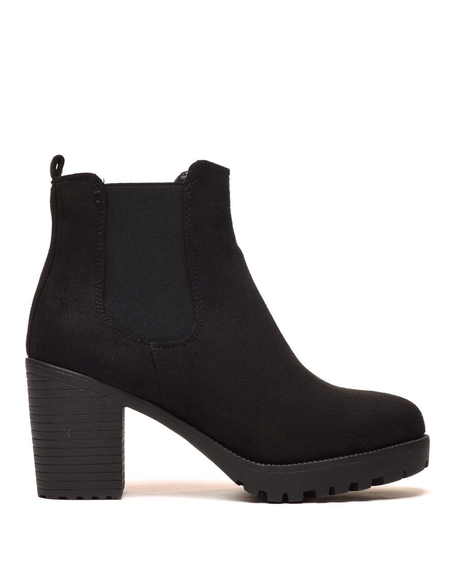 Bottines noires avec semelle crantée & talon mi haut