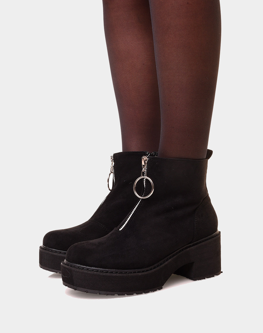 Bottines noires basses en suédine à zip argenté